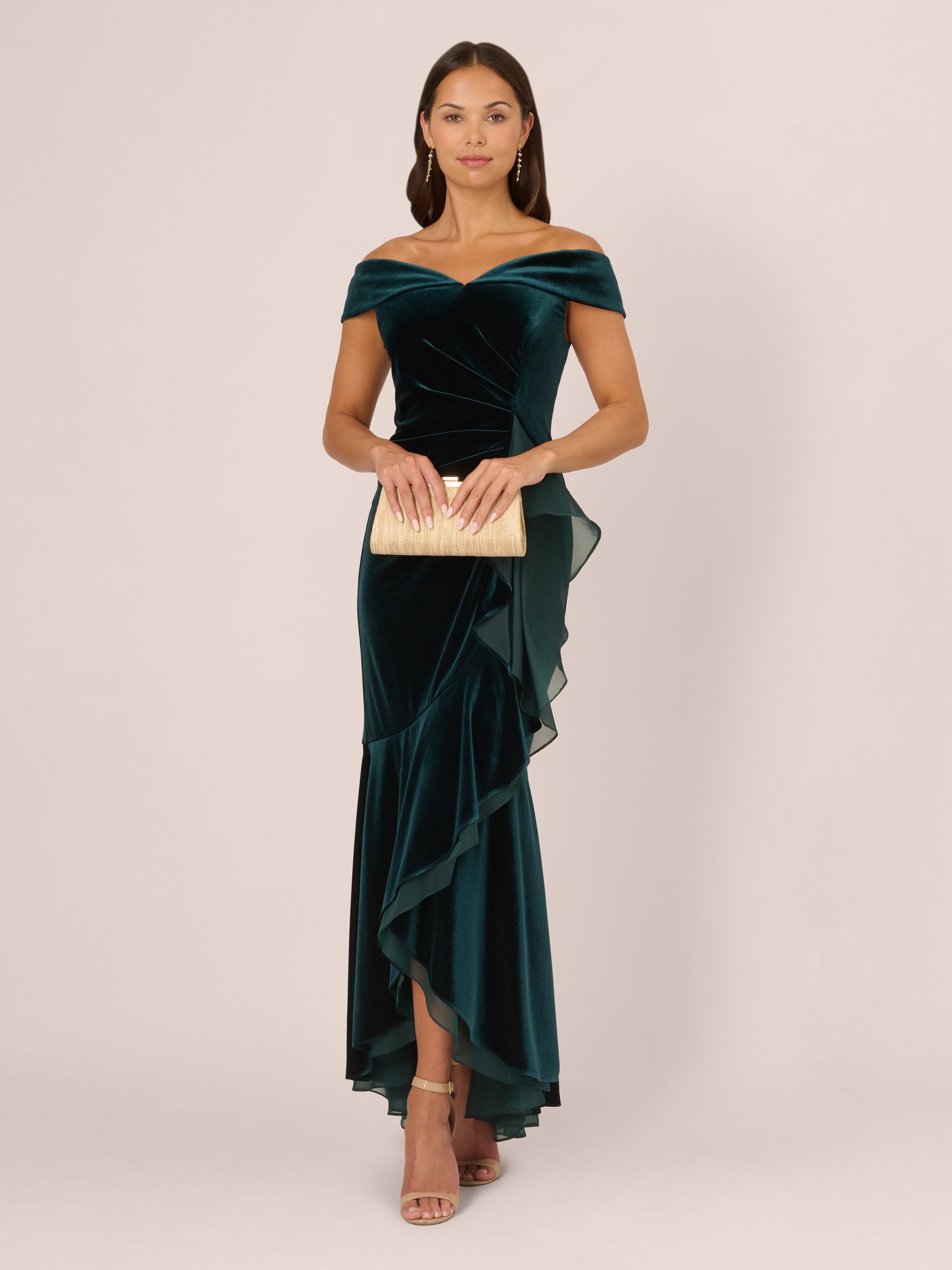Buy Adrianna Papell Green Velvet Off The Shoulder Gown from Next Canada