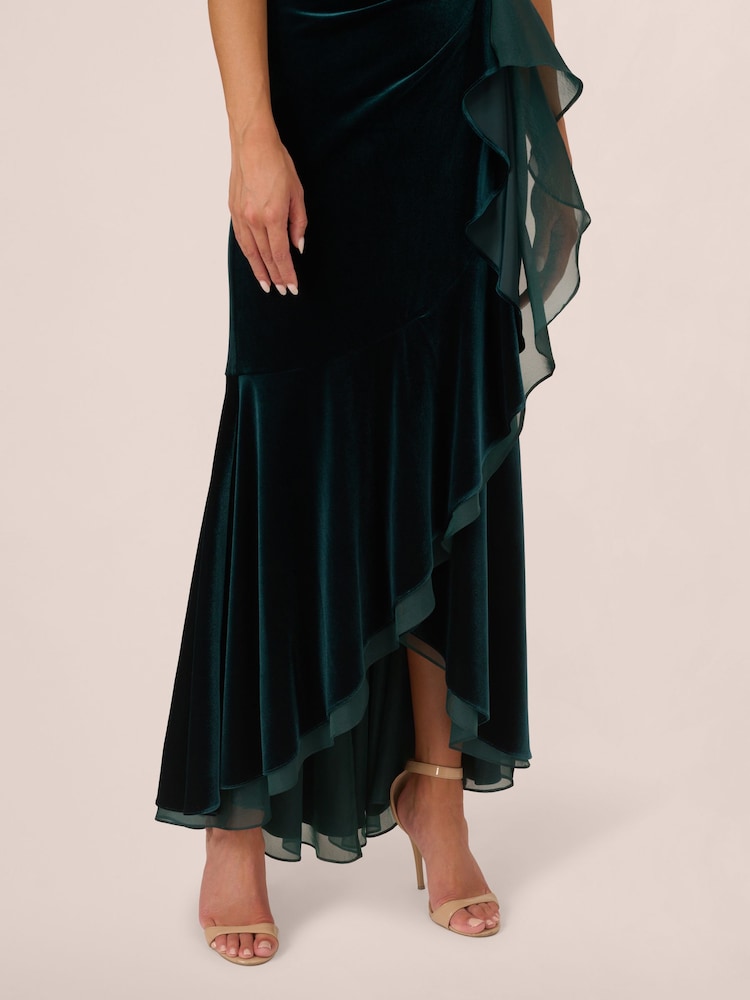 dark green velvet off the shoulder dress Quinn Long Velvet Gown In Dark-Green – Rhea Costa main image 1