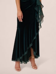 Adrianna Papell Green Velvet Off The Shoulder Gown - Image 6 of 7