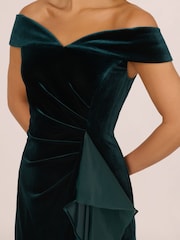 Adrianna Papell Green Velvet Off The Shoulder Gown - Image 7 of 7