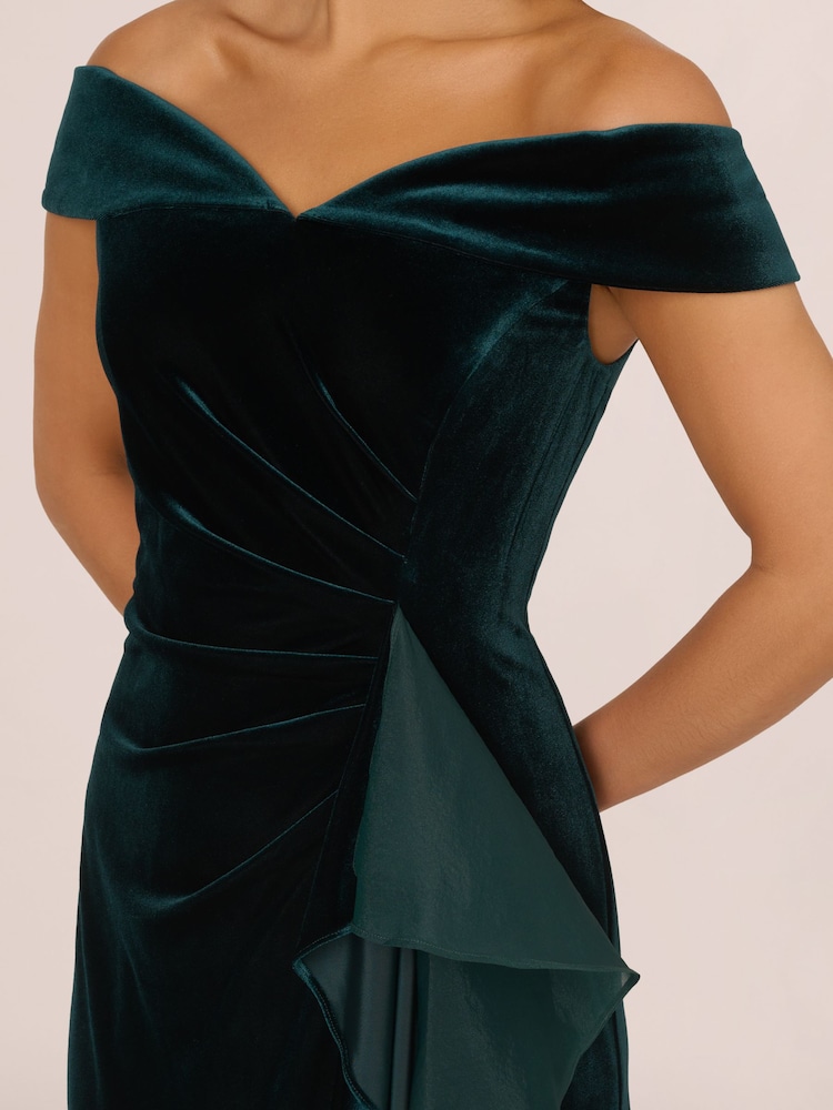 Adrianna Papell Green Velvet Off The Shoulder Gown - Image 7 of 7