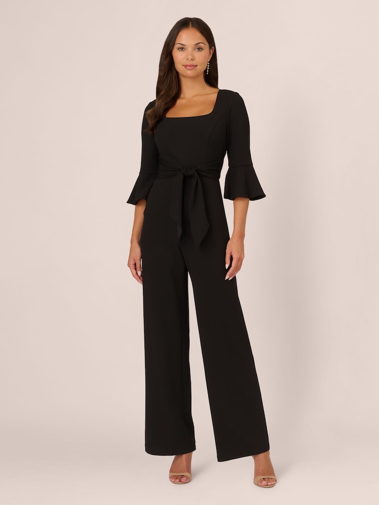 Negro - Adrianna Papell Knit Crepe Tie Front Jumpsuit - Imagen 1 de 7