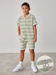 Baker by Ted Baker Green Stripe Textured Shirt And Shorts Set - Image 1 of 10