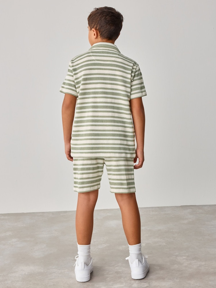 Baker by Ted Baker Green Stripe Textured Shirt And Shorts Set - Image 2 of 10