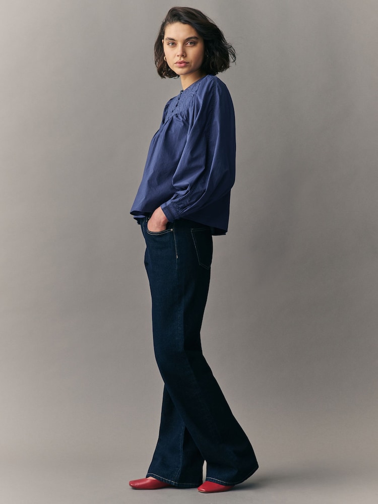 Navy Blue Quilted Long Sleeve 100% Cotton Blouse - Image 2 of 7