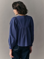 Navy Blue Quilted Long Sleeve 100% Cotton Blouse - Image 3 of 7