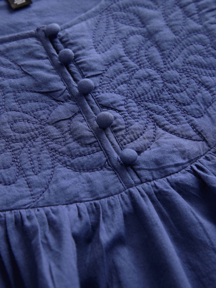 Navy Blue Quilted Long Sleeve 100% Cotton Blouse - Image 7 of 7