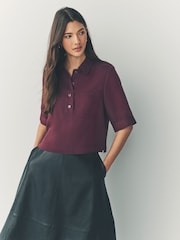 Burgundy Red Crepe Short Sleeve Polo Shirt - Image 1 of 8