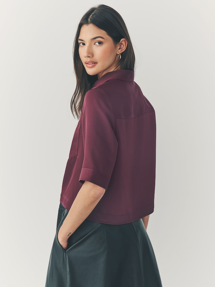 Burgundy Red Crepe Short Sleeve Polo Shirt - Image 2 of 8