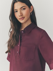 Burgundy Red Crepe Short Sleeve Polo Shirt - Image 3 of 8