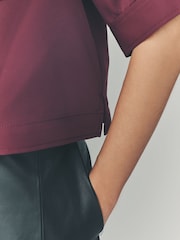 Burgundy Red Crepe Short Sleeve Polo Shirt - Image 4 of 8