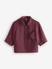 Burgundy Red Crepe Short Sleeve Polo Shirt - Image 5 of 8