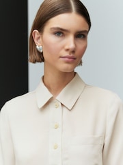 Neutral Crepe Short Sleeve Polo Shirt - Image 1 of 7
