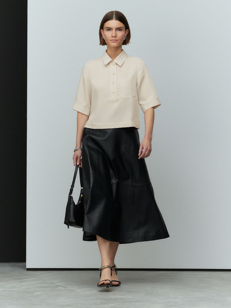 Neutral Crepe Short Sleeve Polo Shirt - Image 2 of 7