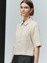 Neutral Crepe Short Sleeve Polo Shirt - Image 4 of 7