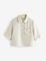 Neutral Crepe Short Sleeve Polo Shirt - Image 5 of 7