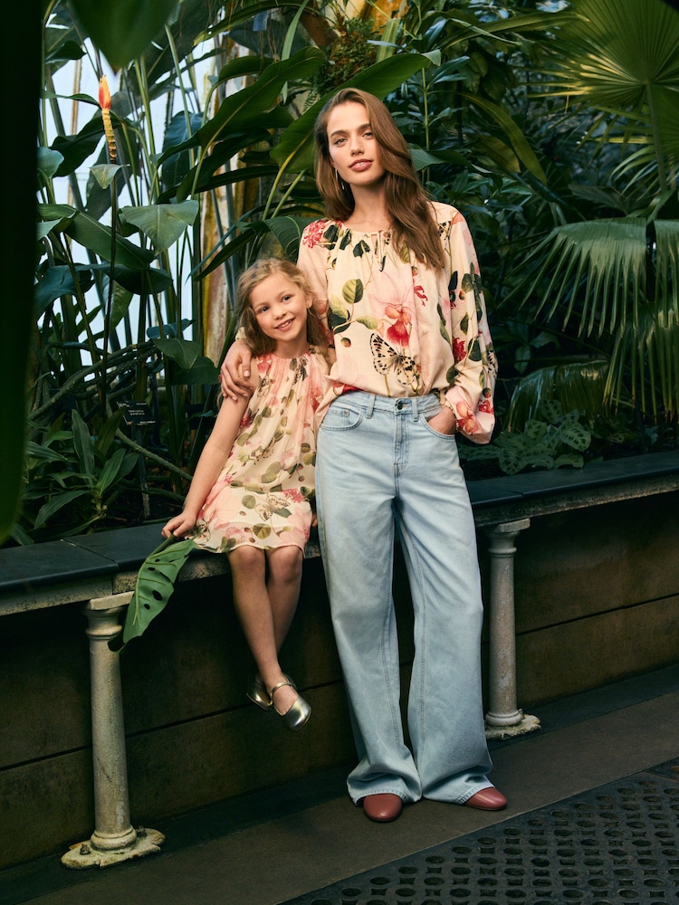 Kew Collection Ecru Floral Print Boat Neck Long Sleeve Top - Image 2 of 7