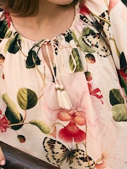 Kew Collection Ecru Floral Print Boat Neck Long Sleeve Top - Image 4 of 7