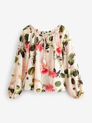 Kew Collection Ecru Floral Print Boat Neck Long Sleeve Top - Image 5 of 7