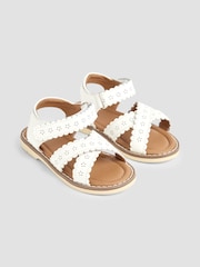JoJo Maman Bébé White Cross-Over Leather Sandals - Image 1 of 4