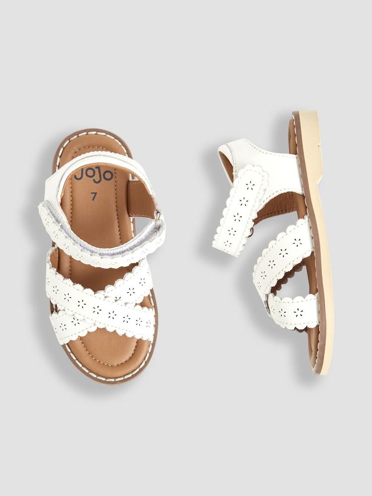 JoJo Maman Bébé White Cross-Over Leather Sandals - Image 3 of 4