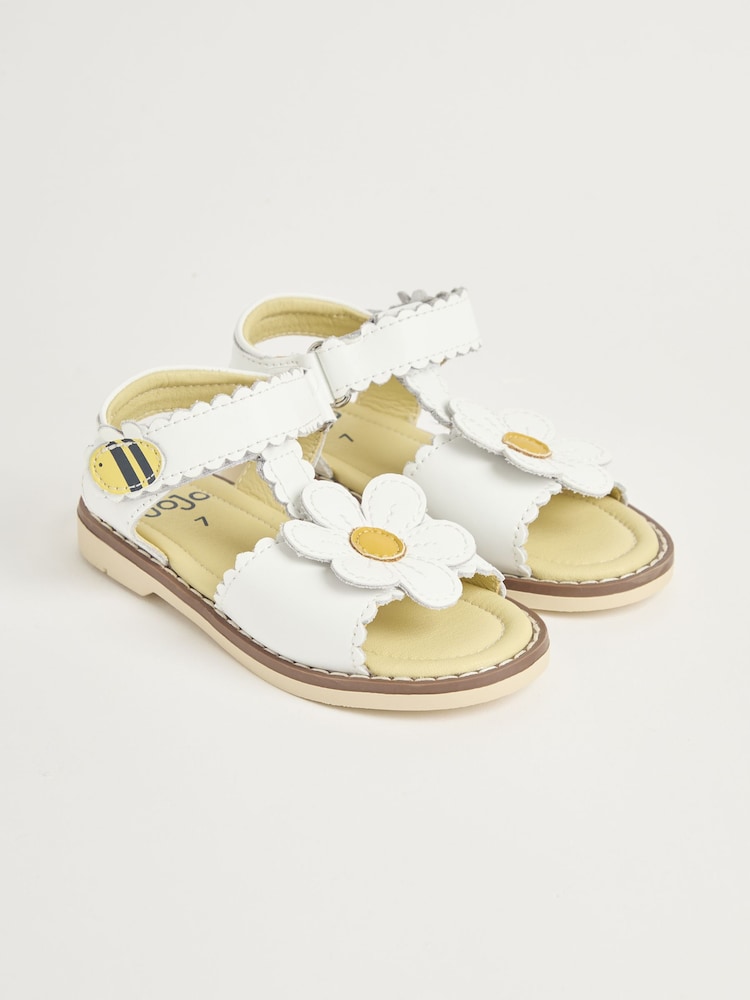 JoJo Maman Bébé White Flower Print Leather Sandals - Image 1 of 4