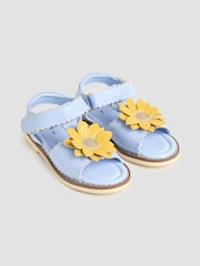 JoJo Maman Bébé Blue Flower Leather Sandals - Image 1 of 4