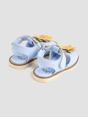 JoJo Maman Bébé Blue Flower Leather Sandals - Image 2 of 4