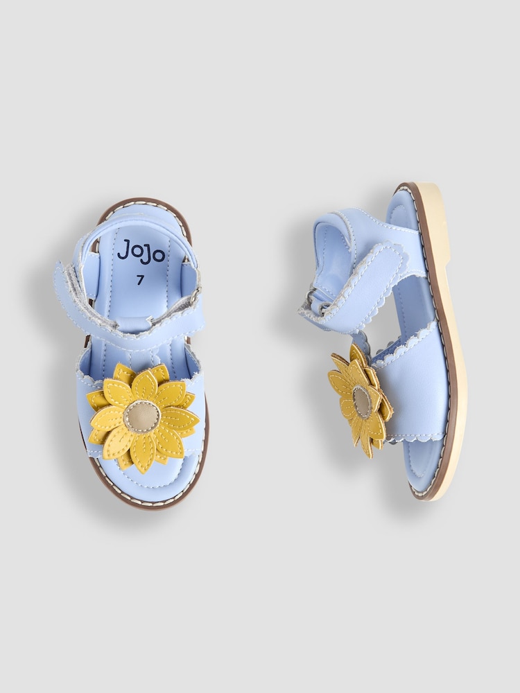 JoJo Maman Bébé Blue Flower Leather Sandals - Image 4 of 4