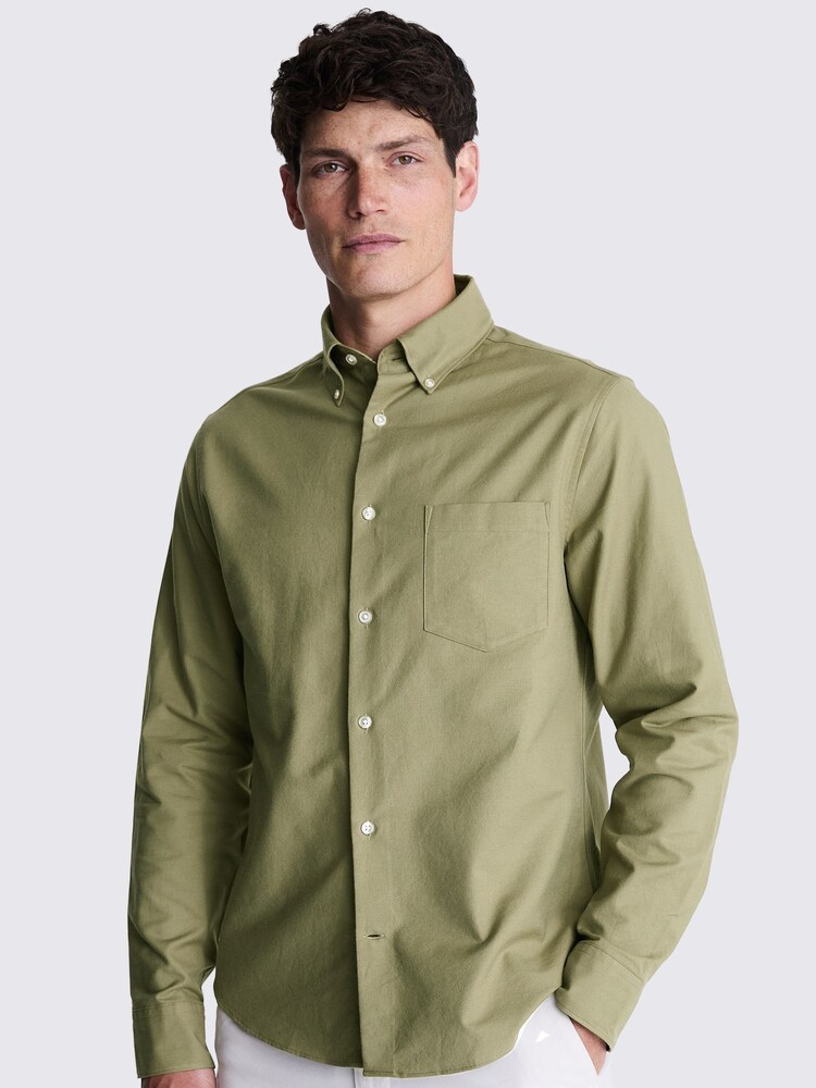 MOSS Green Washed 100% Cotton Oxford Shirt - Image 1 of 4