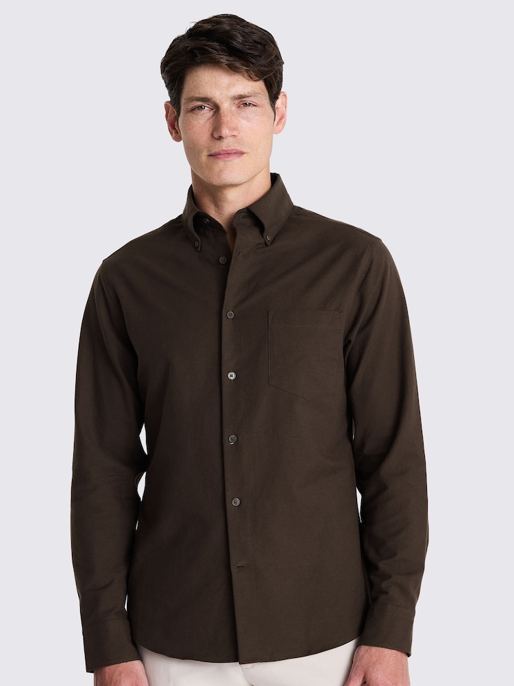MOSS Brown 100% Cotton Washed Oxford Shirt - Image 1 of 6