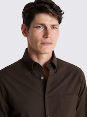 MOSS Brown 100% Cotton Washed Oxford Shirt - Image 4 of 6