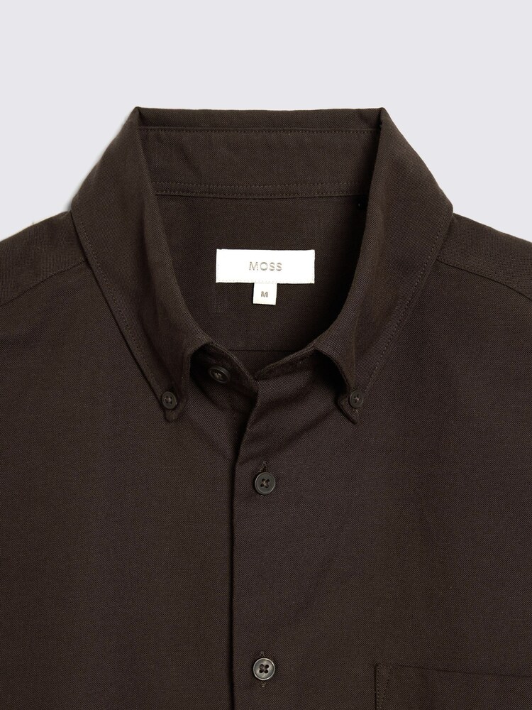 MOSS Brown 100% Cotton Washed Oxford Shirt - Image 6 of 6