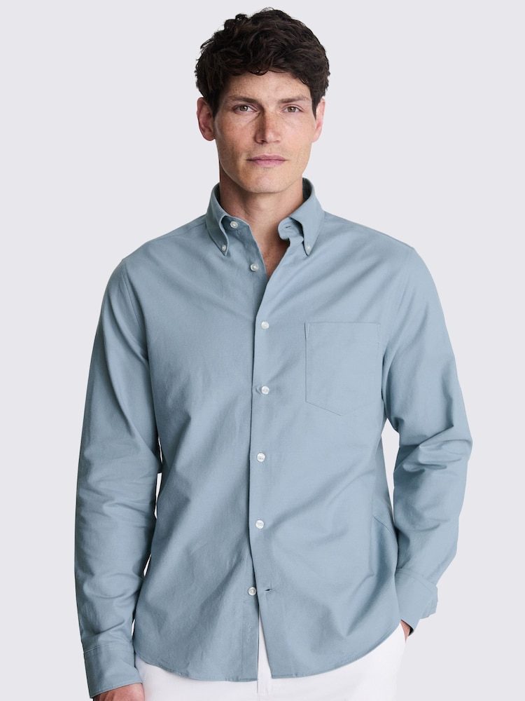 MOSS Blue Washed 100% Cotton Oxford Shirt - Image 1 of 4