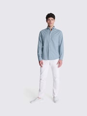 MOSS Blue Washed 100% Cotton Oxford Shirt - Image 2 of 4