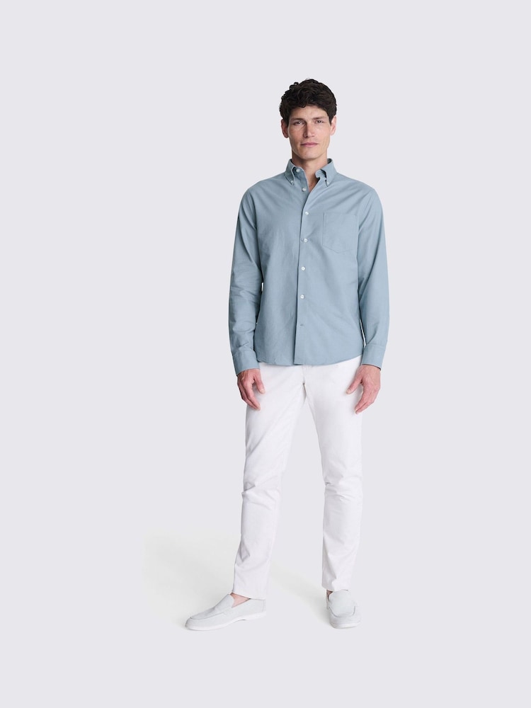 MOSS Blue Washed 100% Cotton Oxford Shirt - Image 2 of 4