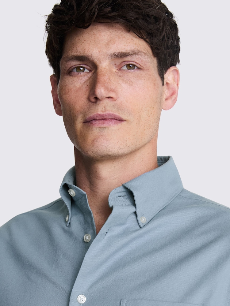 MOSS Blue Washed 100% Cotton Oxford Shirt - Image 4 of 4