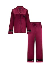 Pour Moi Dark Red Dark Red Dusk Satin and Lace Cuban Collar Pyjama Set - Image 4 of 4