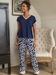 Pour Moi Blue Sofa Loves Lace T-Shirt and Trouser Pyjama Set - Image 2 of 4