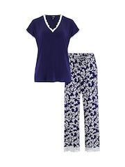 Pour Moi Blue Sofa Loves Lace T-Shirt and Trouser Pyjama Set - Image 4 of 4