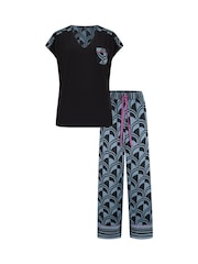 Pour Moi Black Satin Jersey T-Shirt Pyjama Set - Image 4 of 4
