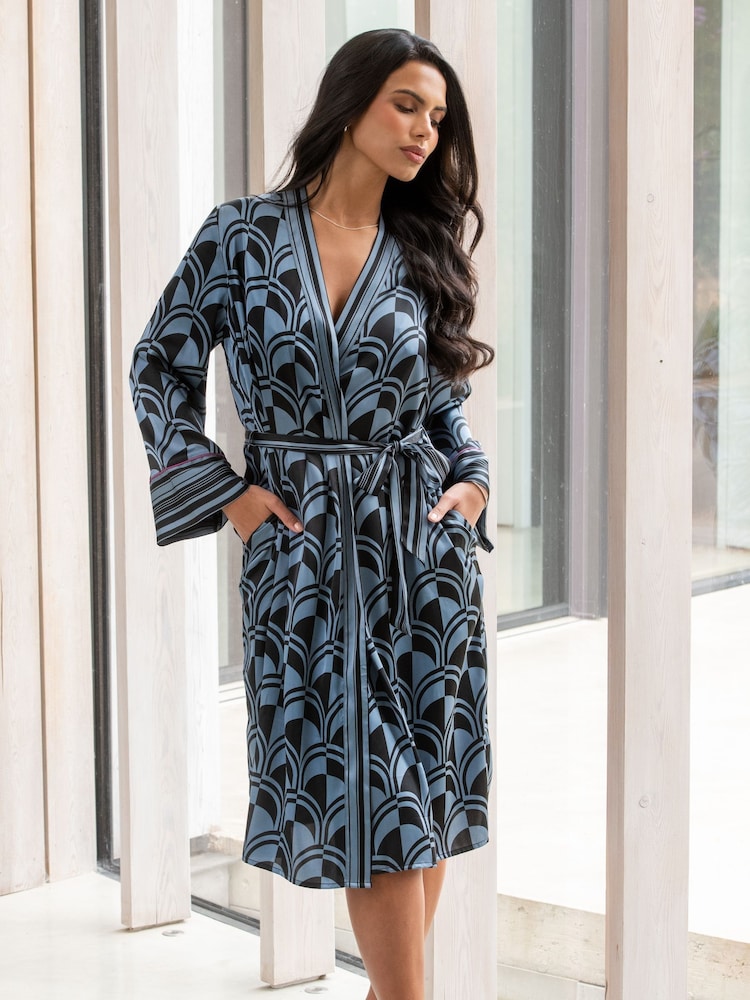 Pour Moi Black Satin Print Mix Midi Gown - Image 1 of 4