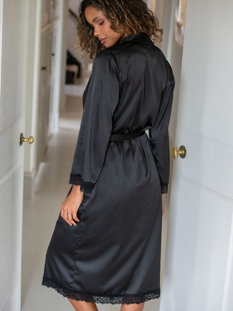 Pour Moi Black Dusk Satin Kimono Sleeve Midi Gown - Image 2 of 4