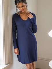 Pour Moi Blue Sofa Loves Lace Long Sleeve V-Neck Hidden Support Nightdress - Image 1 of 4