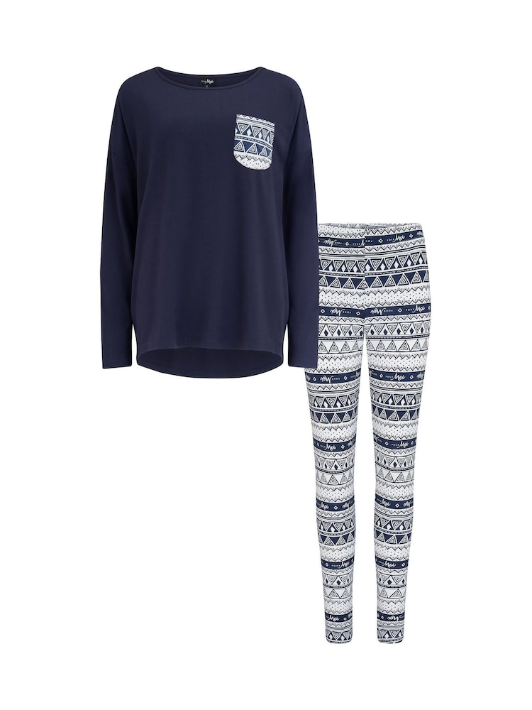 Pour Moi Blue Soft Touch Jersey Fairisle Pattern Legging Pyjama Set - Image 4 of 4