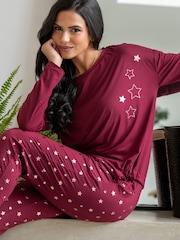 Pour Moi Red Soft Touch Jersey Star Jogger Pyjama Set - Image 2 of 4