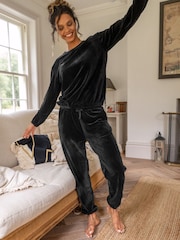 Pour Moi Black Ribbed Cosy Fleece Lounge Pyjama Set - Image 3 of 4