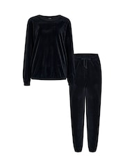 Pour Moi Black Ribbed Cosy Fleece Lounge Pyjama Set - Image 4 of 4