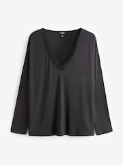 Pour Moi Black Brushed Rib Lace Trim V Neck Lounge Pyjama Set - Image 6 of 7