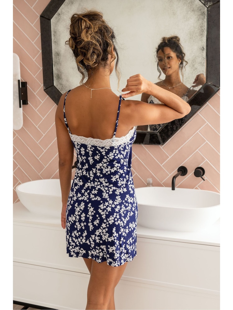 Pour Moi Blue Sofa Loves Lace Hidden Support Soft Jersey Split Chemise - Image 8 of 8